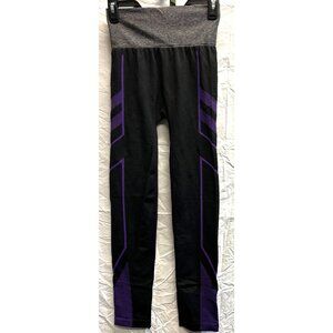 KG New York Womens Black & Purple Leggings Small Purple Side Stripe